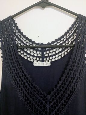 Robin Piccone Calista Braided Crochet Neck Sundress Cover Up Navy S